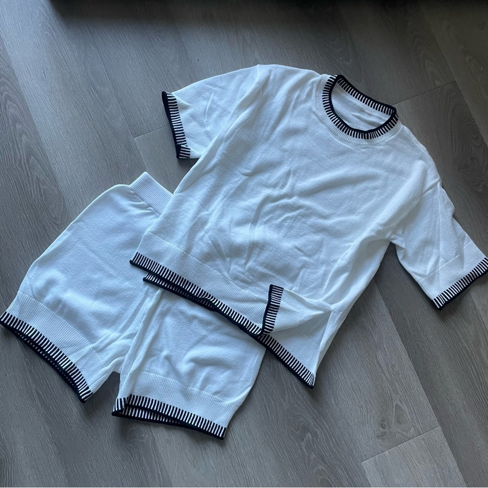 NWOT White Knit Loungewear Set with Black Trim